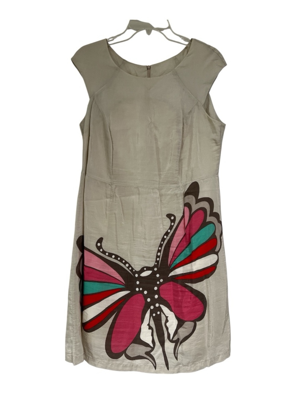 Sleeveless Silk Dress with Bold Butterfly Print